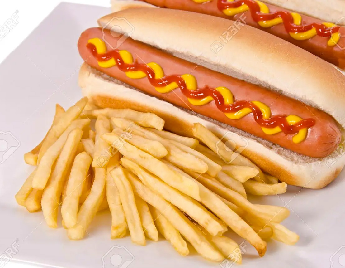 American Hot Dog with Fries The Engine Luton